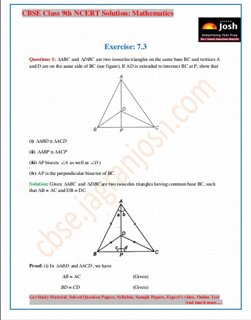Class 9 Maths Chapter 7 Exercise 7.3